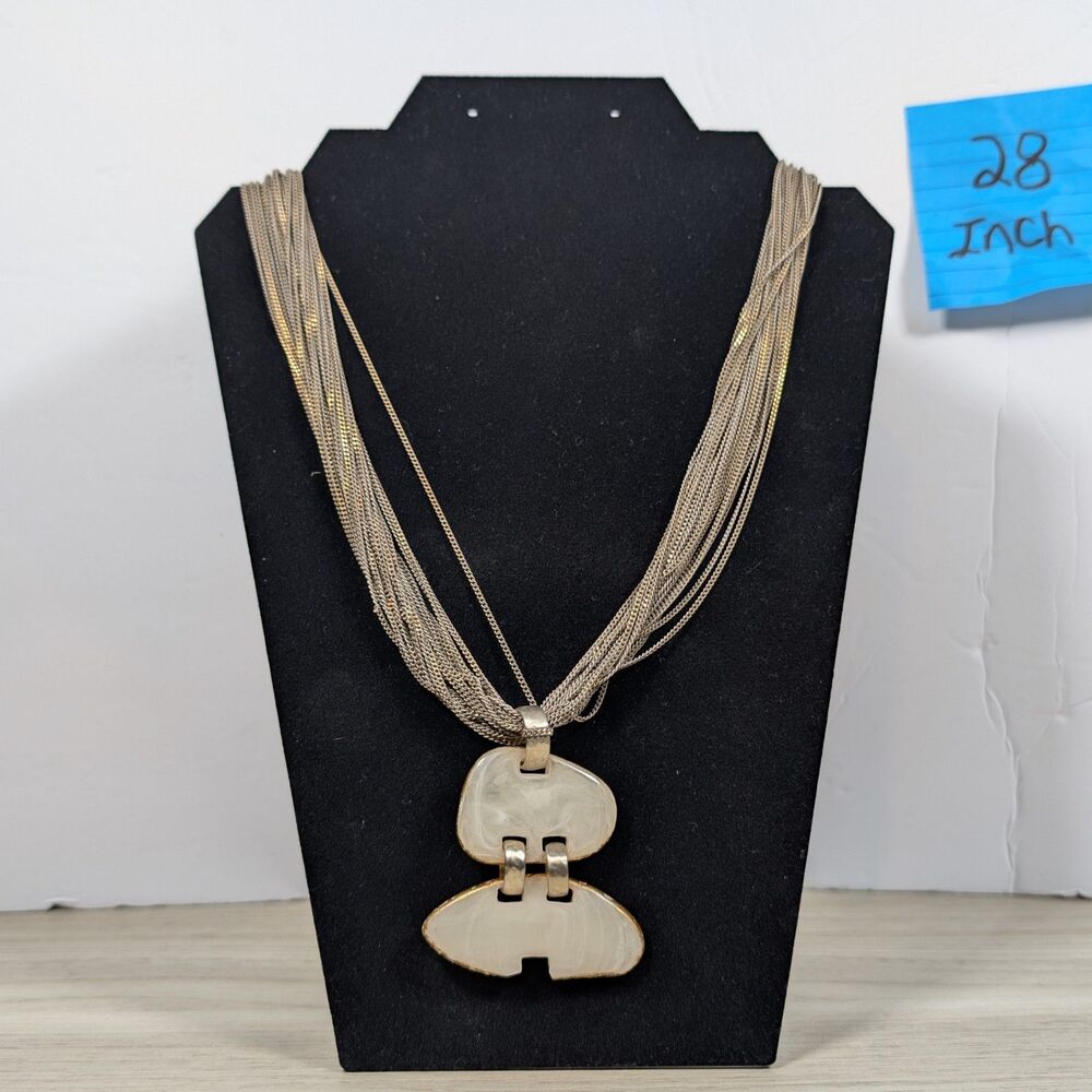 Chico’s Multi Strand Necklace 28" Gold Tone Chain Cream Pendant